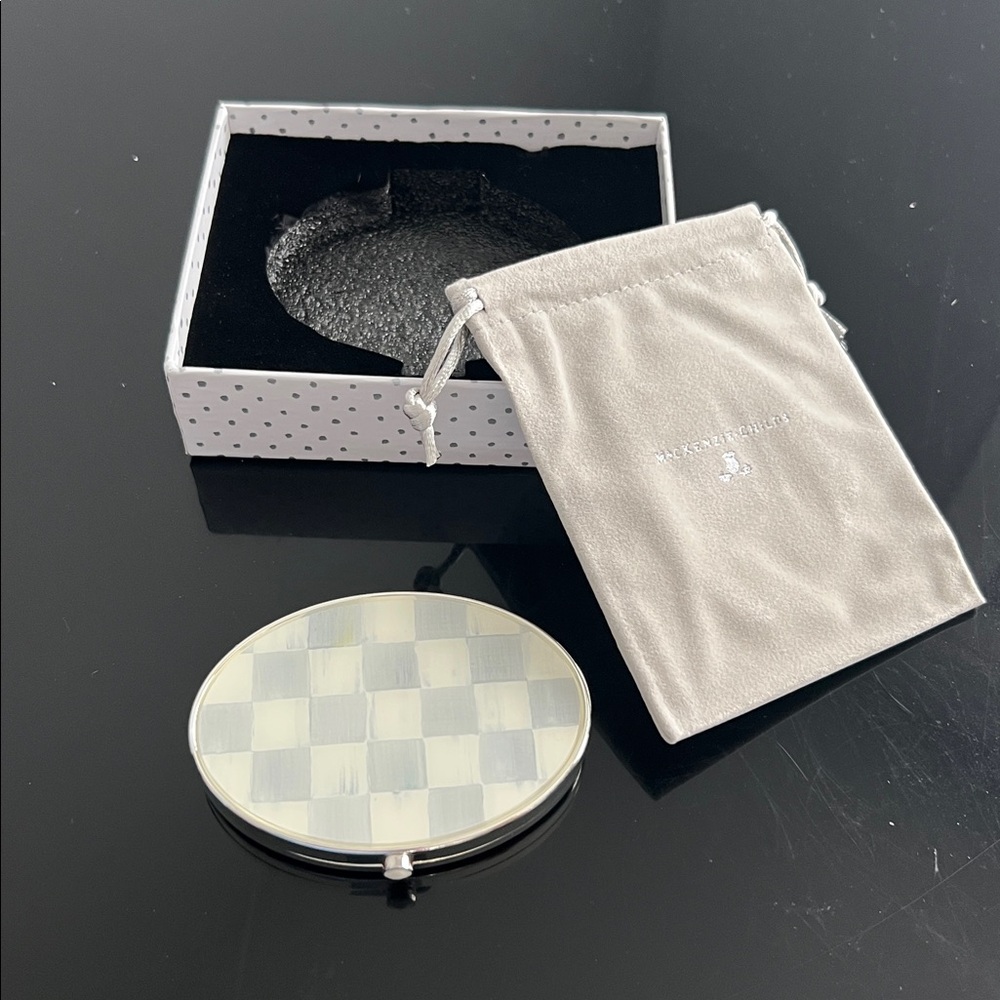MacKenzie-Childs Compact Mirror Sterling Check Silver Plated
